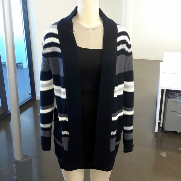 New Ladies Open front Stripes Sweater Cardigan With Pocket - Picture 1 of 9